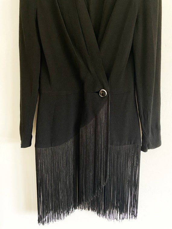 1940s/40s Vintage Black Rayon Crepe Tailored Frin… - image 6