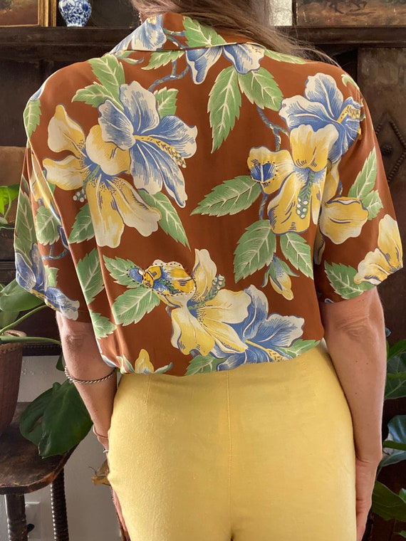 1940s Brown Authentic Cold Rayon Hawaiian Shirt- … - image 3