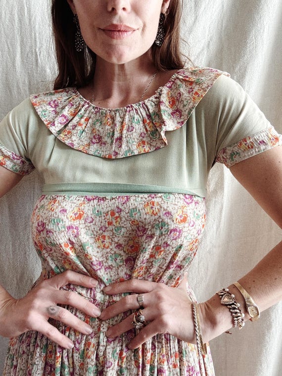 1920s/20s Sage Green Floral French Day Dress- XS/S
