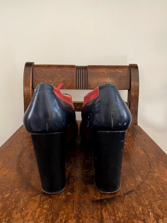 1960s/60s Red + Navy Color Block Platform Lace Up Mar… - Gem