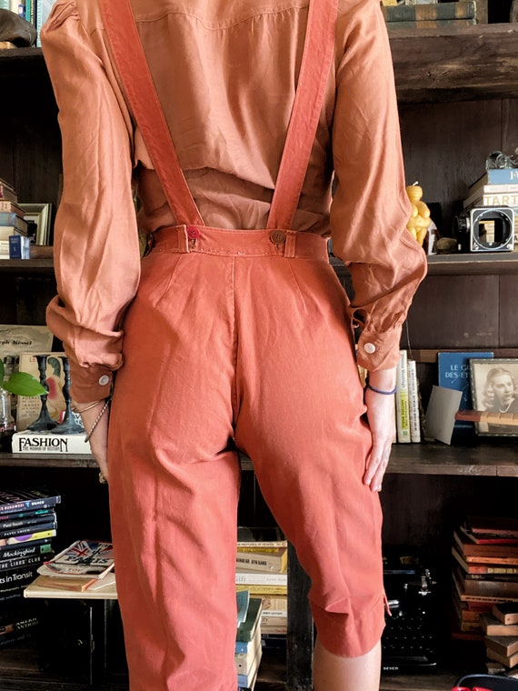 RARE 1940s French Burnt Orange Womens Overalls w/… - image 4