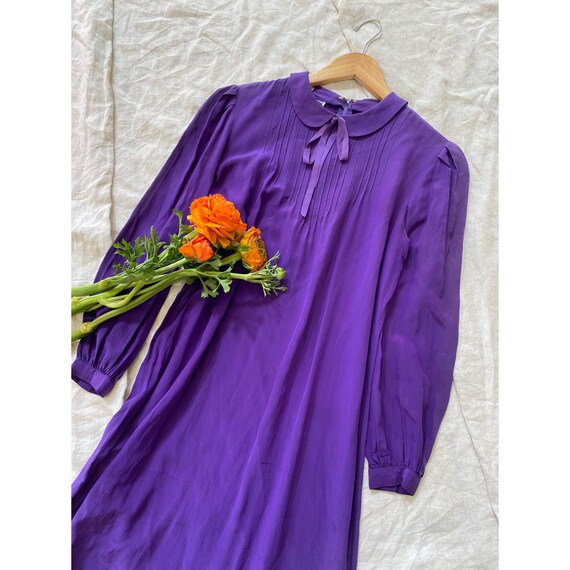 1960s/70s Purple Silk Babydoll Dress- S/M - image 1