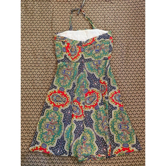 1950s/50s Green Paisley Cotton Halter Dress- L - image 7