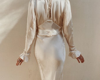 1930s/30s Liquid Satin Bias Cut Wedding Dress- 5/6