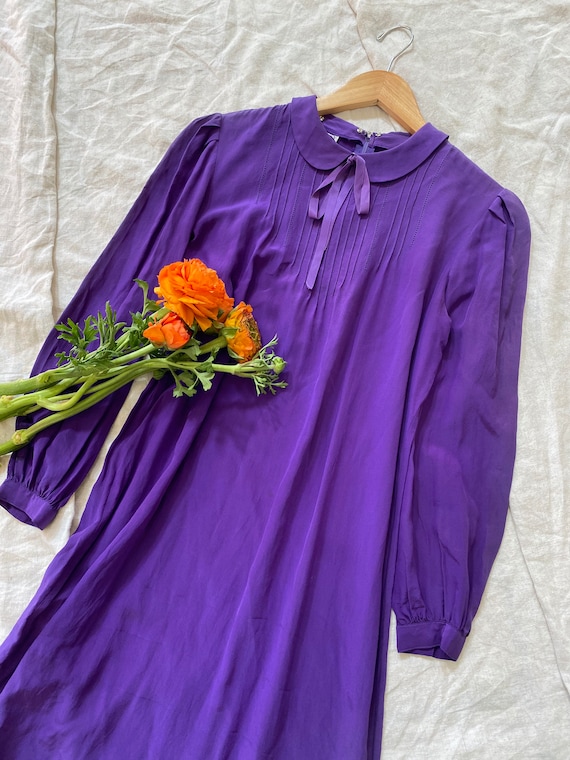 1960s/70s Purple Silk Babydoll Dress- S/M - image 2