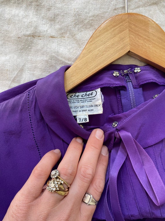 1960s/70s Purple Silk Babydoll Dress- S/M - image 5