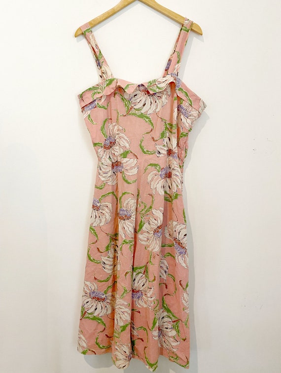 1940s/40s Pink Floral Seersucker Summer Day Dress 