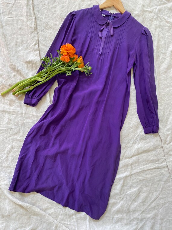 1960s/70s Purple Silk Babydoll Dress- S/M - image 3