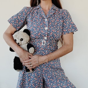 1940s/40s Playsuit Vintage Floral Cotton w/ Original Belt- S