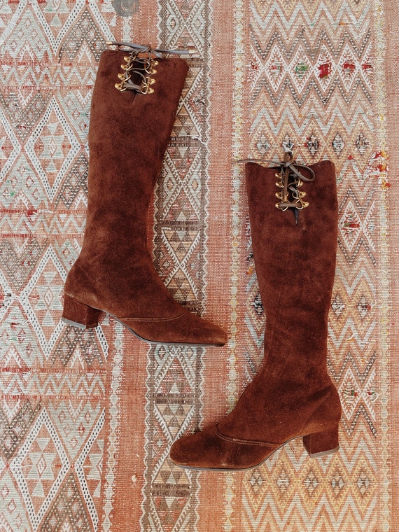 1960s/70s Chocolate Brown Suede Gogo Boots- 7