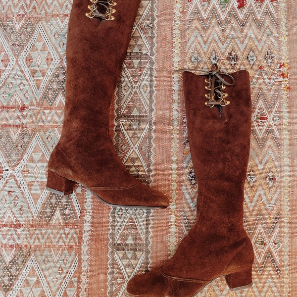 1960s/70s Schokobraune Wildleder Gogo Stiefel - 7