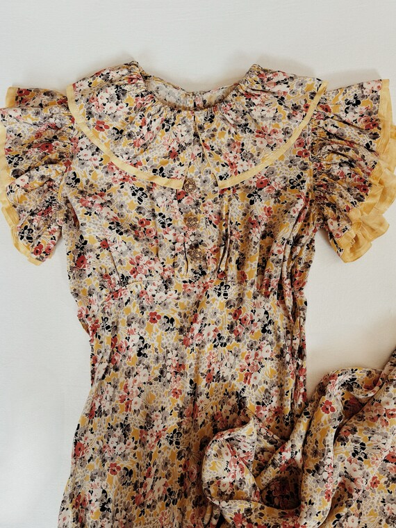 1930s/30s Spring Floral Cold Rayon Maxi Dress w/ F