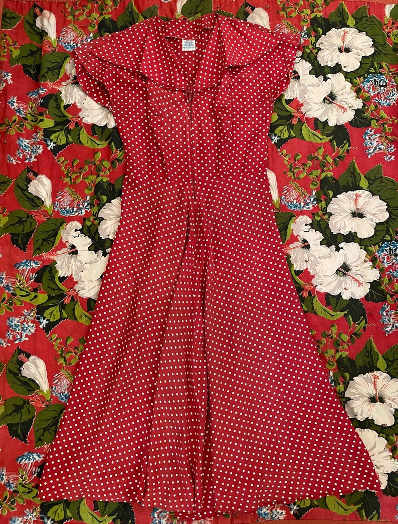 1940s Rust Polka Dot Print Cotton Dress | M/L
