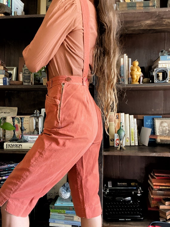 RARE 1940s French Burnt Orange Womens Overalls w/… - image 3