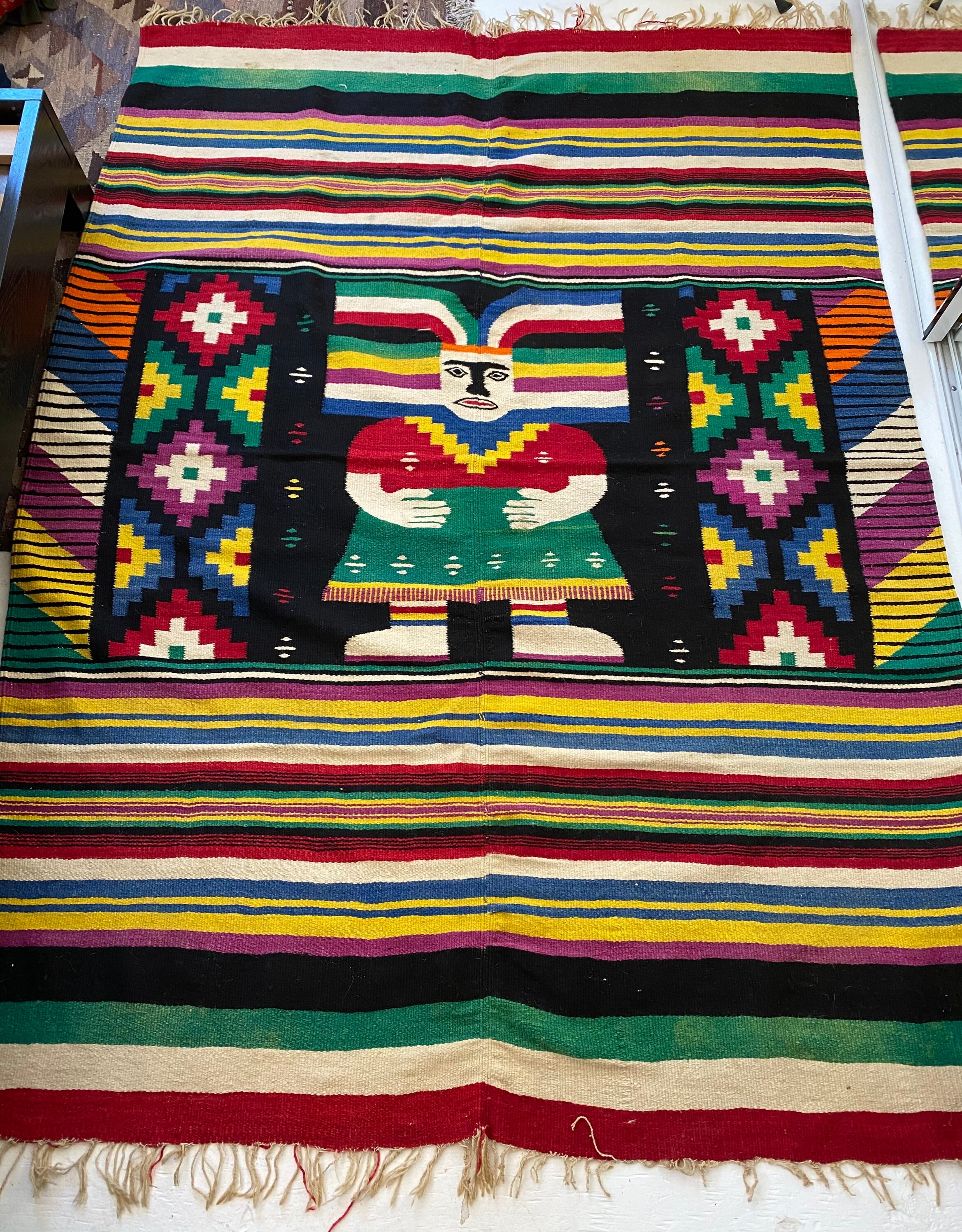 Incredible Large Vintage Aztec Mayan Hand Woven Area Rug 4.5 Etsy