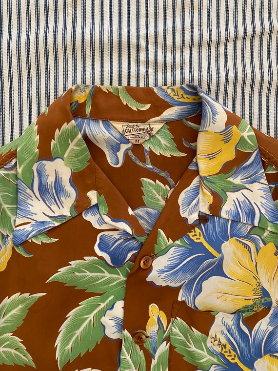 1940s Brown Authentic Cold Rayon Hawaiian Shirt- … - image 5
