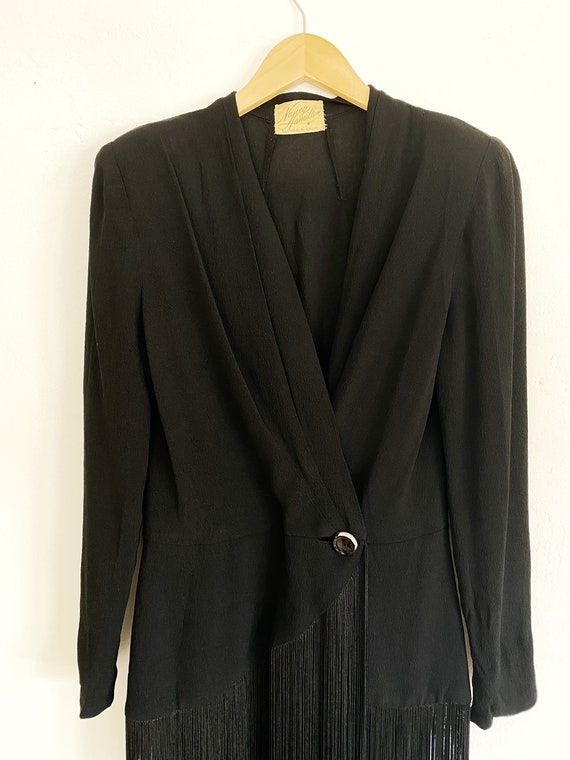 1940s/40s Vintage Black Rayon Crepe Tailored Frin… - image 7