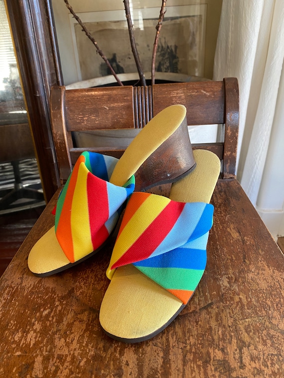 1950s/60s Vintage Rainbow Striped Wedge Mule NOS- 