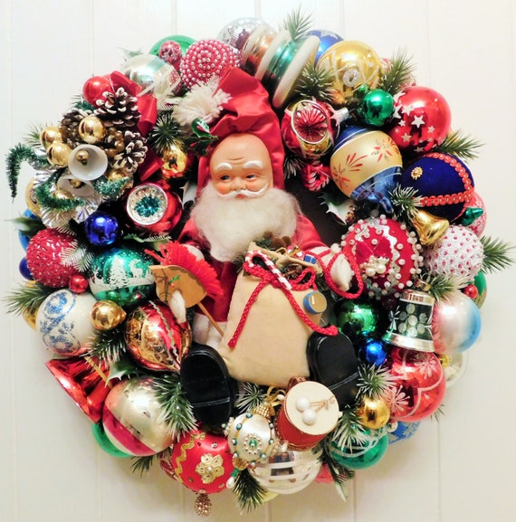 Vintage Christmas Ornament Ball Wreath with Retro Etsy