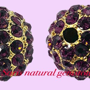 5 Amethyst Rhinestone Beads: Golden Alloy Metal, 10mm bild 2
