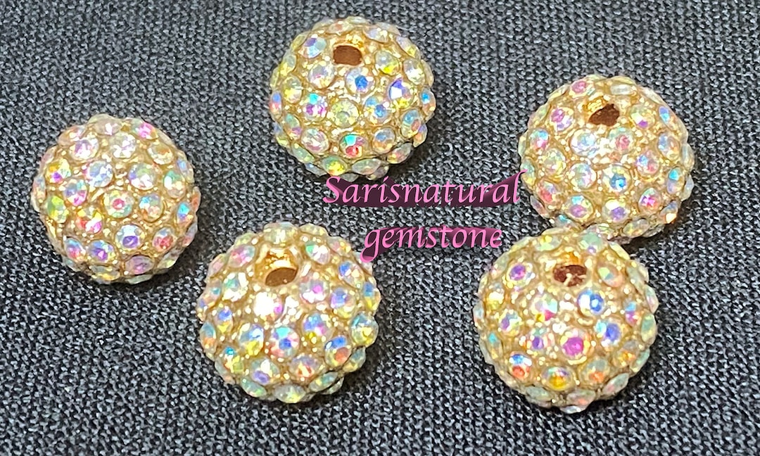 Crystal AB Rhinestone Beads: Golden Alloy, 10mm (5pc Set) - Etsy