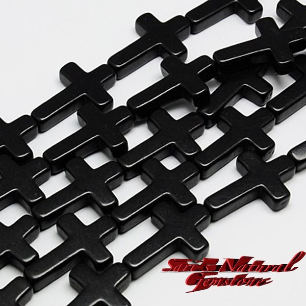 Synthetic Turquoise Beads Black cross, Size:about 15mm wide, 20mm long, 4mm thick, hole, 1mm