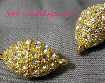 Rhinestone Magnetic Clasps: Golden Alloy Oval Connector (27mm)