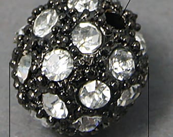5 Gunmetal Rhinestone Beads: Grade A Alloy Pave Beads (12mm)