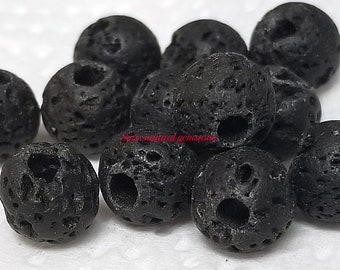 Natural Black Lava Round Beads: 8mm, Large Hole (30 beads)