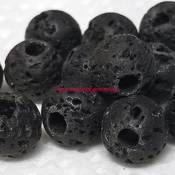 large Hole Black Lava Round Beads, natural black Lava Beads, round beads, Size: about 8mm in diameter, hole  2.5mm, 30 beads