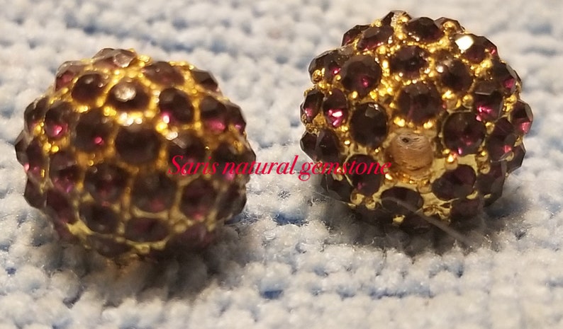 5 Amethyst Rhinestone Beads: Golden Alloy Metal, 10mm bild 6