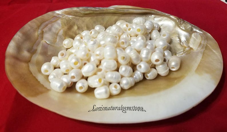 Natural Freshwater Pearls Beads, 3mm hole bead, oval loose pearl beads, Natural Color, White, size 8-9mm wide, 8-11mm long, large hole 3mm. image 10