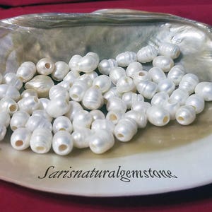 Natural Freshwater Pearls Beads, 3mm hole bead, oval loose pearl beads, Natural Color, White, size 8-9mm wide, 8-11mm long, large hole 3mm. image 2