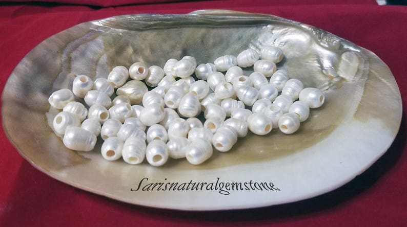 Natural Freshwater Pearls Beads, 3mm hole bead, oval loose pearl beads, Natural Color, White, size 8-9mm wide, 8-11mm long, large hole 3mm. image 2