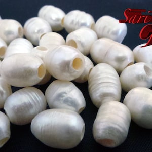 Natural Freshwater Pearls Beads, 3mm hole bead, oval loose pearl beads, Natural Color, White, size 8-9mm wide, 8-11mm long, large hole 3mm. image 3