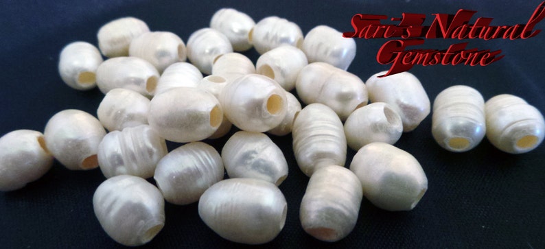 Natural Freshwater Pearls Beads, 3mm hole bead, oval loose pearl beads, Natural Color, White, size 8-9mm wide, 8-11mm long, large hole 3mm. image 3