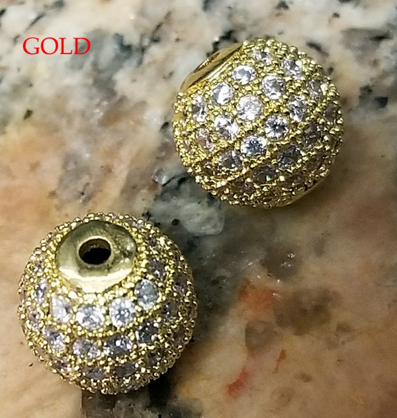 2 Round Brass Micro Pave Cubic Zirconia Beads 2 Rose Gold 2 Etsy