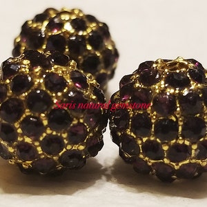 5 Amethyst Rhinestone Beads: Golden Alloy Metal, 10mm bild 4