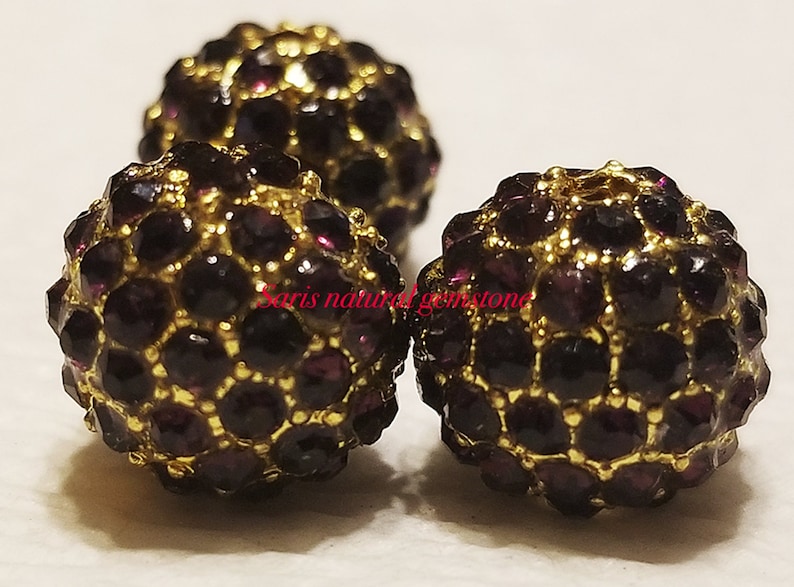 5 Amethyst Rhinestone Beads: Golden Alloy Metal, 10mm bild 4