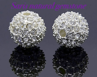 Pavé de perles strass argentées : Alliage de perles rondes en cristal (12 mm)
