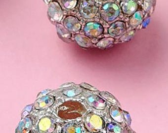 AB Crystal Rhinestone Beads: Silver Alloy, Round (10mm-12mm, 5pc Set