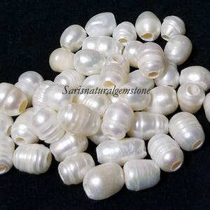 Natural Freshwater Pearls Beads, 3mm hole bead, oval loose pearl beads, Natural Color, White, size 8-9mm wide, 8-11mm long, large hole 3mm. image 6