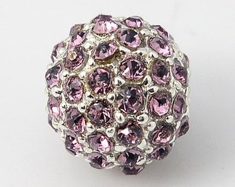 5 Alloy Rhinestone Beads, Grade A, Round, Silver Color Plated, Light Amethyst, 10mm, Hole 2mm