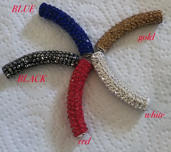 Clear Rhinestone Pave Shamballa Curved Tube Bead Size 47x9mm. 1 x Gold