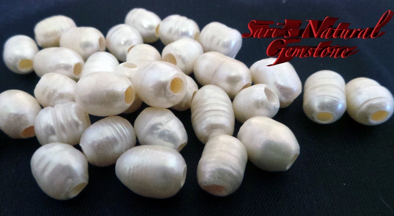 Natural Freshwater Pearls Beads, 3mm hole bead, oval loose pearl beads, Natural Color, White, size 8-9mm wide, 8-11mm long, large hole 3mm. image 8