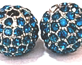 5 Alloy Rhinestone Beads, Grade A, Round, Platinum Metal Color, light Blue Zircon,Size: about 10mm in diameter, hole 2mm.