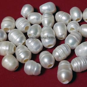 Natural Freshwater Pearls Beads, 3mm hole bead, oval loose pearl beads, Natural Color, White, size 8-9mm wide, 8-11mm long, large hole 3mm. image 5
