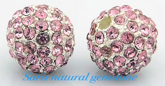 5 Light Rose Rhinestone Pave Beads, Silver Tone (10mm)