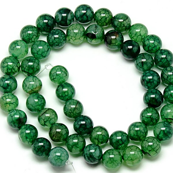 18 Natural Dragon Veins Agate Beads, Round, two colors, green or Crimson, 8mm, Hole: 1mm