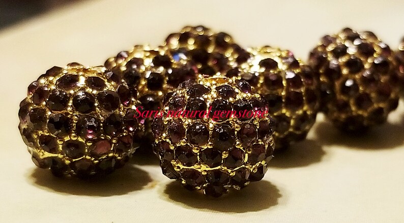 5 Amethyst Rhinestone Beads: Golden Alloy Metal, 10mm bild 5
